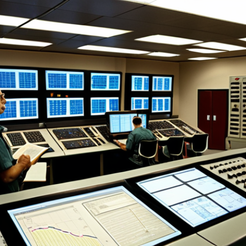 **

> Nuclear power plant control room, engineers monitoring systems, focus on foundational knowledge textbooks in the foreground (physics, thermodynamics, electrical engineering).

**