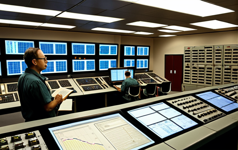 **
> Nuclear power plant control room, engineers monitoring systems, focus on foundational knowledge textbooks in the foreground (physics, thermodynamics, electrical engineering).
**