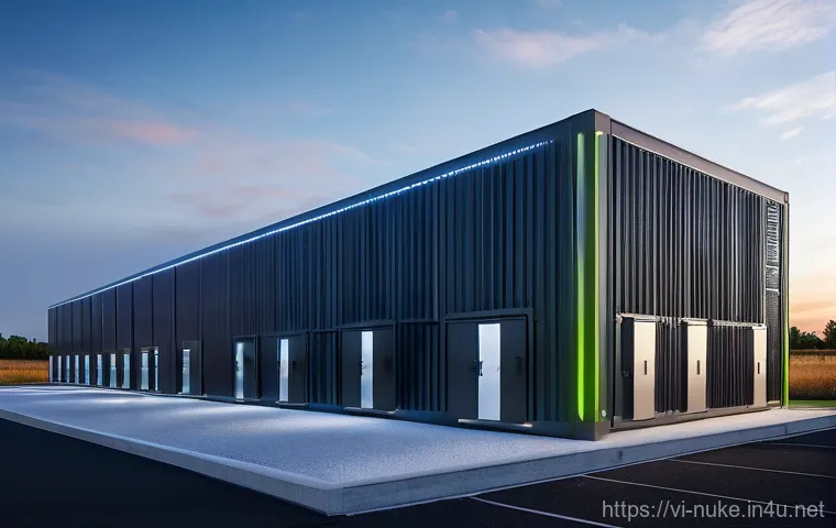 원자력 기술의 글로벌 동향 - A futuristic, sleek Small Modular Reactor (SMR) power plant, designed with advanced, minimalist arch...