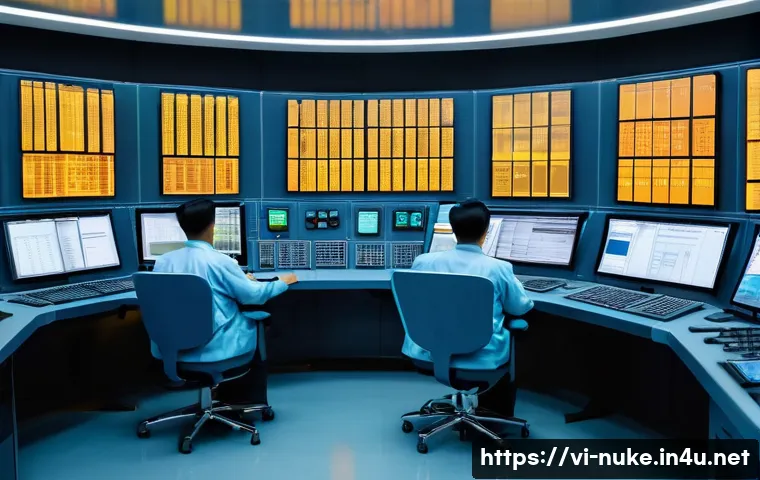원자력 기술 해외 인증 시험 - A highly detailed industrial scene inside a modern nuclear power plant control room in Vietnam, show...