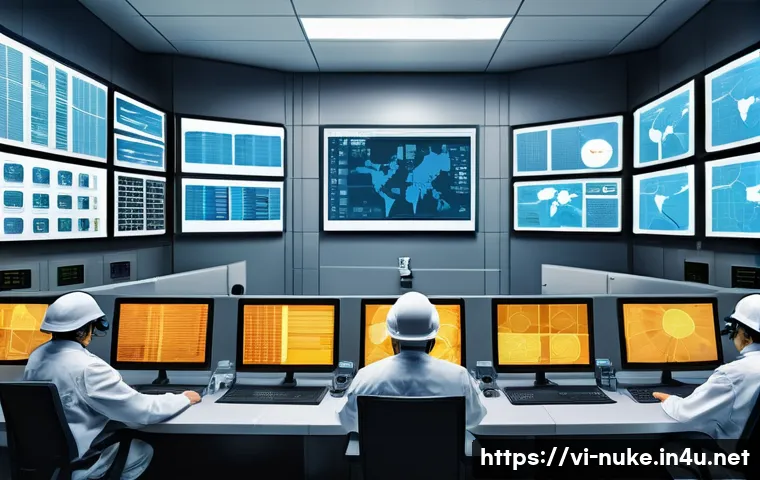 원자력 발전소 설계와 운영 사례 - A detailed cross-sectional illustration of a modern nuclear power plant control room in Vietnam, sho...