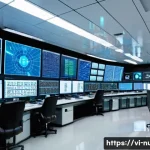 원자력 엔지니어의 인턴십 경험담 - A detailed interior view of a modern nuclear power plant control room in Vietnam, featuring a divers...