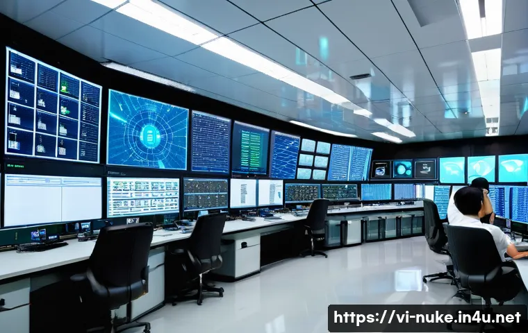 원자력 엔지니어의 인턴십 경험담 - A detailed interior view of a modern nuclear power plant control room in Vietnam, featuring a divers...