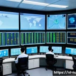 원자력 발전소 설계 원칙과 가이드 - A highly detailed, realistic interior view of a Vietnamese nuclear power plant control room, featuri...