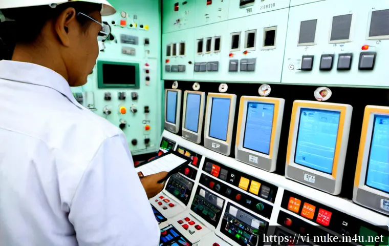 Home 17 원자력 발전과 안전관리 실무 - Photorealistic nuclear power plant control room in Vietnam, Vietnamese safety engineers wearing clea...